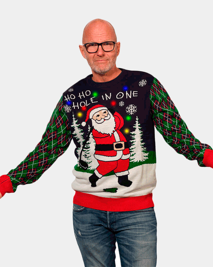 Pull de Noël LED pour femme avec Père Noël golfeur