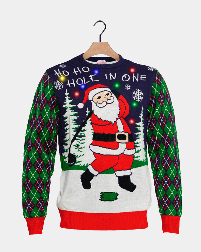 LED Golfing Santa Couples Christmas Sweater