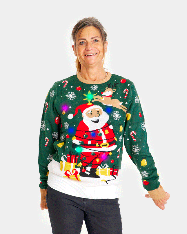 Pull de Noël pour couples avec Père Noël attaché et LED