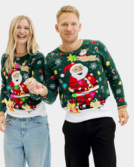 Light-Up LED Santa Couple Christmas Sweater