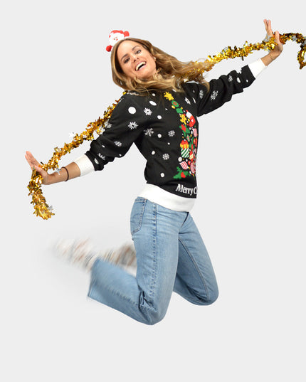 Pull de Noël noir pour couples avec sapin de Noël