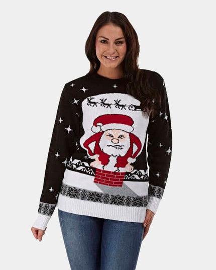 Santa Stuck in Chimney Christmas Sweater for Couples