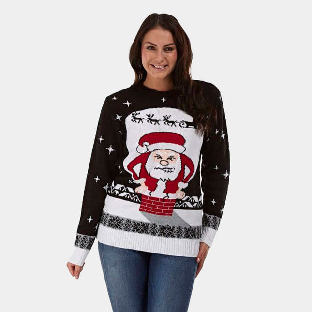 Santa Stuck in Chimney Christmas Sweater for Couples