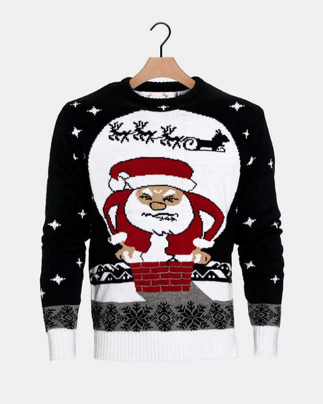 Pull de Noël du Père Noël coincé dans la cheminée