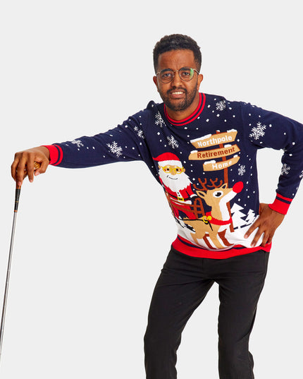 Pull de Noël pour couples avec le Père Noël et un déambulateur sur le chemin de la retraite | Vente outlet