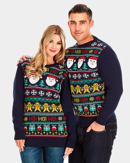 Christmas Sweater for Couples Santa Ho Ho Ho Design