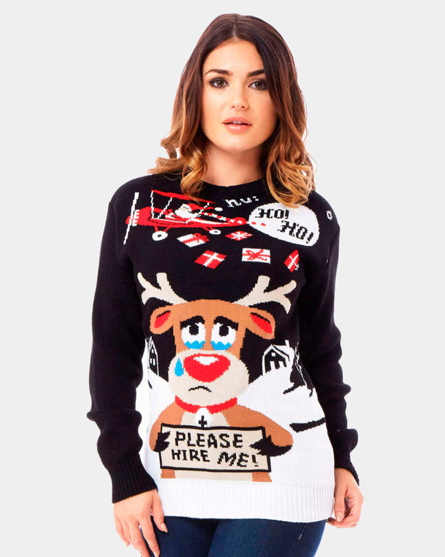 Christmas Sweater for Couples Santa and Reindeer Job Search Design