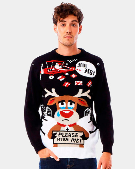 Christmas Sweater for Couples Santa and Reindeer Job Search Design