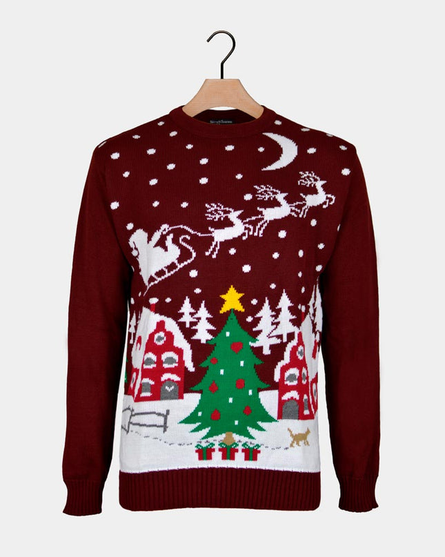 Christmas Sweater for Couples Santa in Sleigh with Christmas Tree