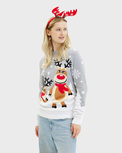 Gray Couple Christmas Sweater with Cute Reindeer