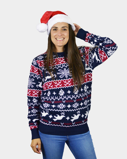 Pull de Noël pour couples avec motifs de rennes et de fêtes :