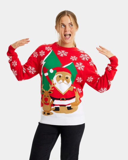 Saluting Santa and Reindeer Couple Christmas Sweater