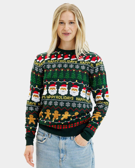 Pull de Noël vert « Joyeuses Fêtes » pour couples