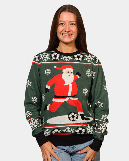 Green Santa Sweater for Couples Playing Soccer