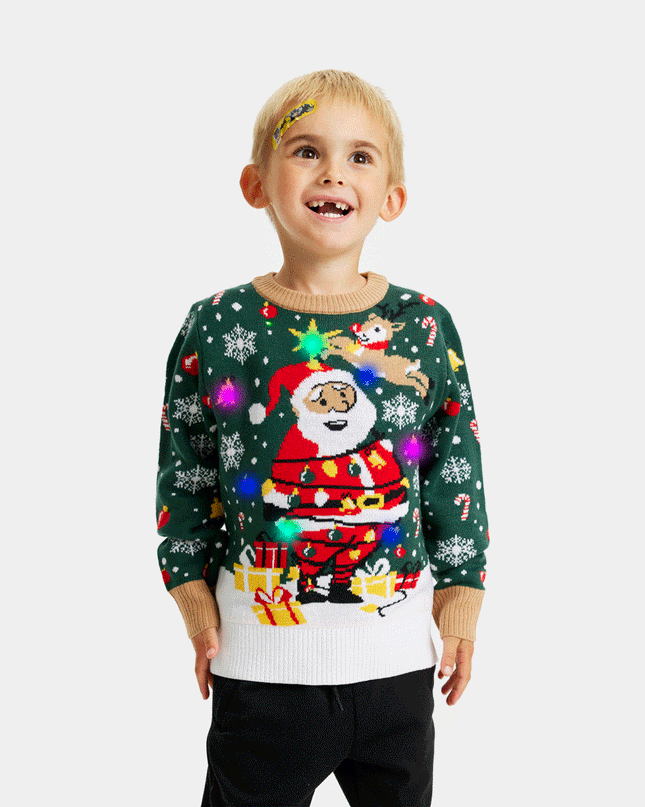 Pull de Noël LED pour toute la famille avec un Père Noël ligoté