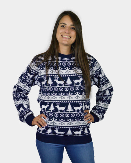 Striped Christmas Sweater for Kids with Reindeer and Trees