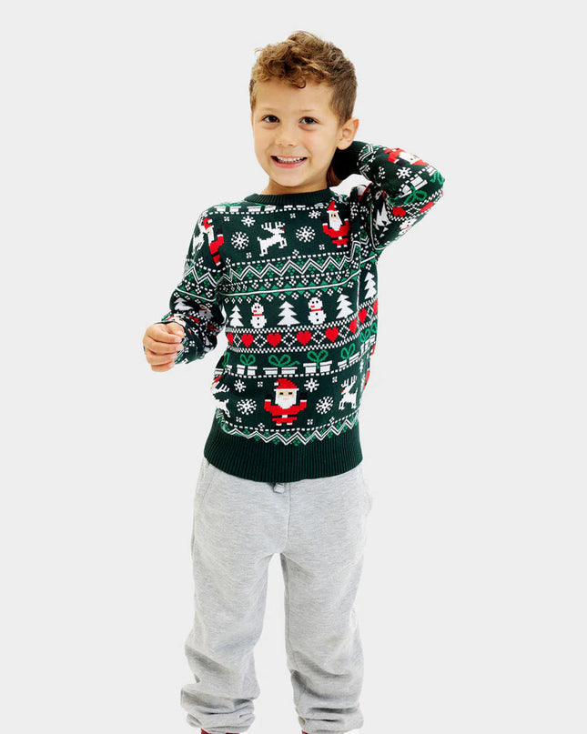 Joyful Green Organic Cotton Christmas Sweater for Kids