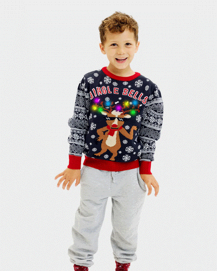 Pull de Noël pour enfants avec grelots lumineux LED