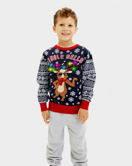 Pull de Noël pour enfants avec grelots lumineux LED