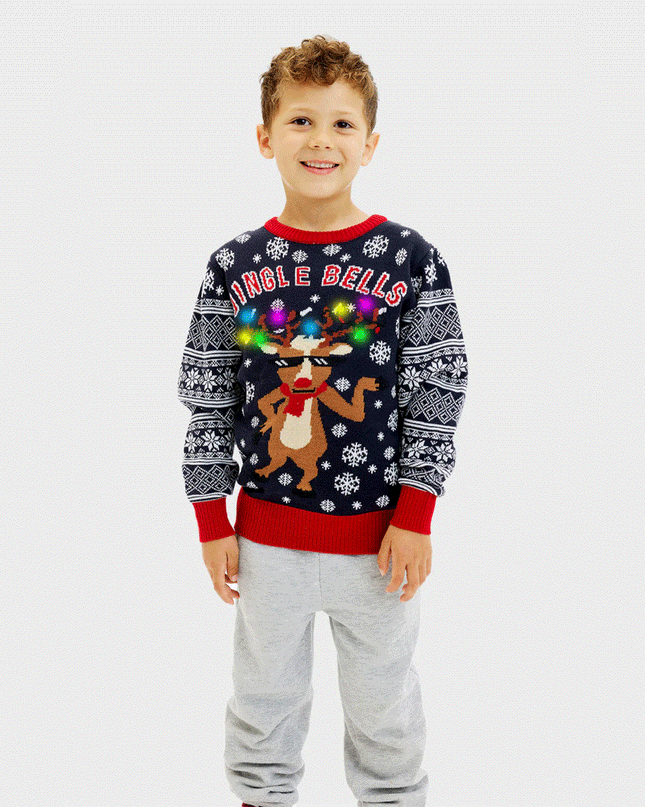 Pull de Noël pour enfants avec grelots lumineux LED