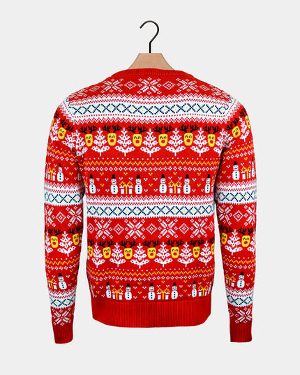 Organic Cotton Red Christmas Sweater for Kids with Snowmen
