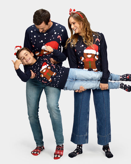 Pull de Noël pour enfant bleu à motif pain d'épice