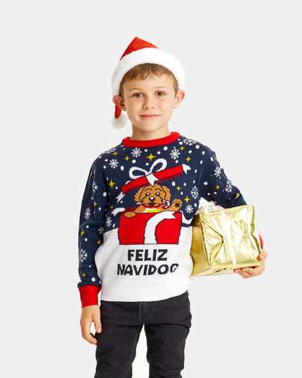 Pull de Noël pour enfants Feliz Navidog Design