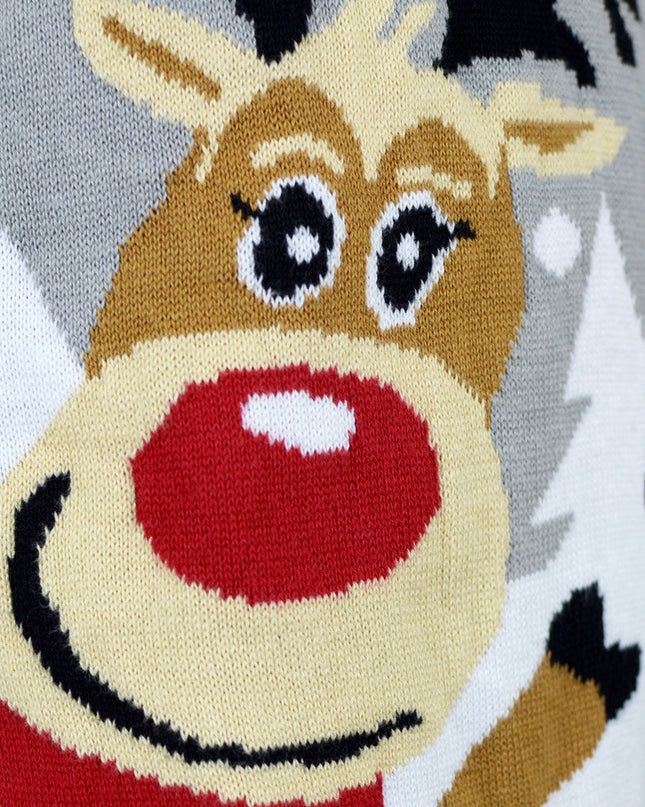 Pull de Noël gris pour enfant avec un adorable renne
