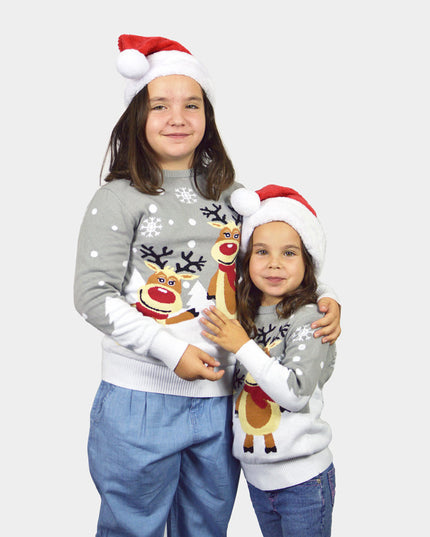 Pull de Noël gris pour enfant avec un adorable renne