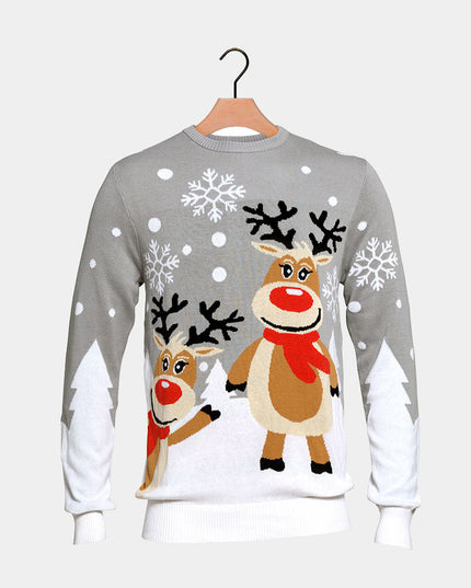 Gray Christmas Sweater for Kids with Cute Reindeer