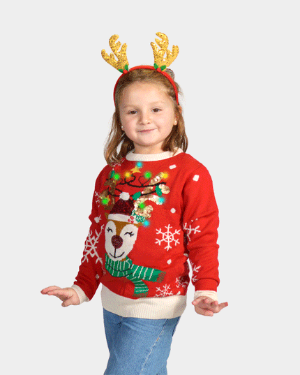 Pull de Noël lumineux à LED avec motif renne pour enfants