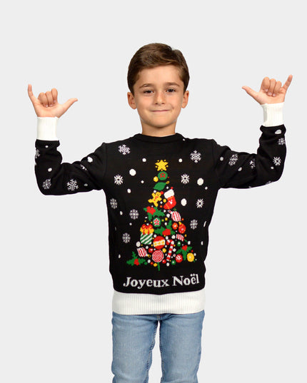 Pull de Noël noir pour enfant, motif Joyeux Noël