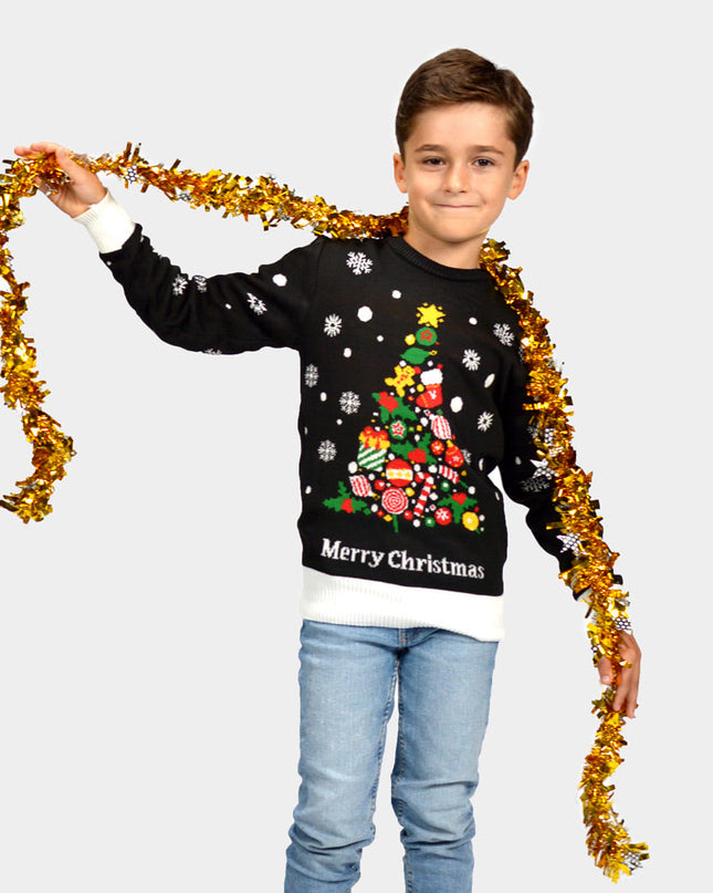 Kids Christmas Sweater Black with Christmas Tree Design