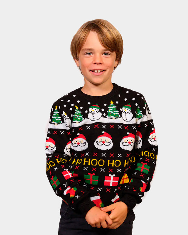 Kids Organic Cotton Sweater with Santa and Snowmen