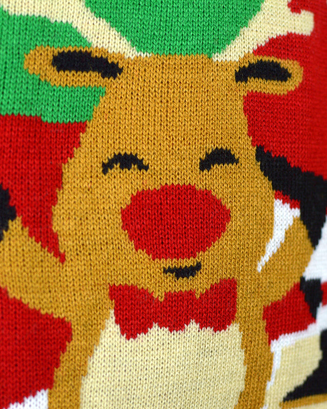 Pull de Noël pour enfants avec le Père Noël et des rennes qui font coucou