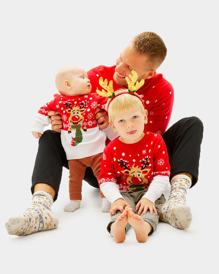 Pull de Noël enfant avec motif renne et écharpe