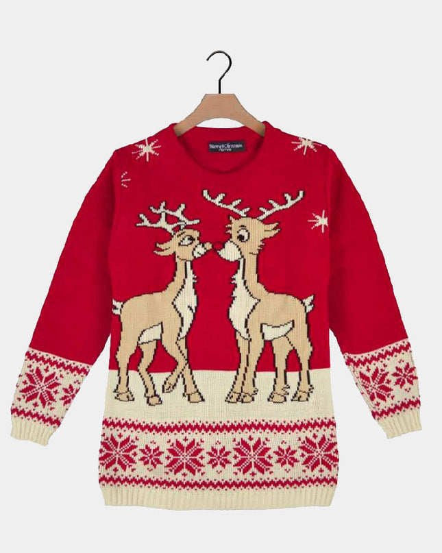Kids Christmas Dress Red with Baby Reindeer Design