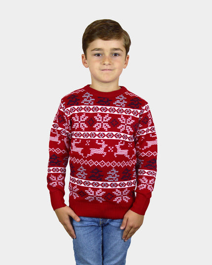 Pull de Noël enfant rouge à motif classique d'étoiles polaires