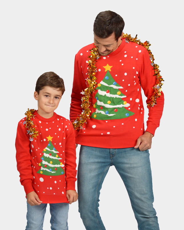 Pull de Noël pour enfant avec motif sapin de Noël rouge