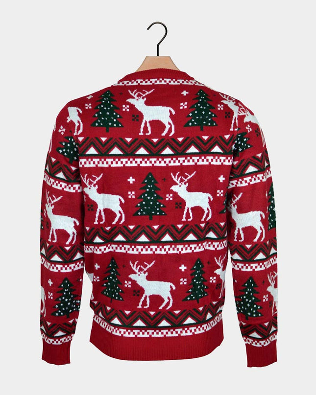 Red Christmas Sweater for Kids with Trees and Reindeer