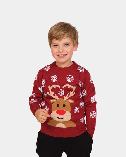 Pull de Noël pour enfants avec Rudolph le renne au nez rouge