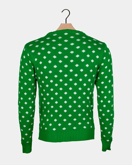 Pull de Noël enfant vert avec renne et bonnet de Père Noël en 3D