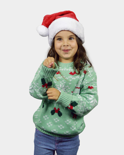 Pull de Noël enfant vert sur le thème de Noël