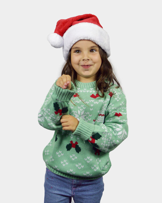 Pull de Noël enfant vert sur le thème de Noël