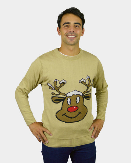 Pull de Noël beige avec renne souriant | Soldes