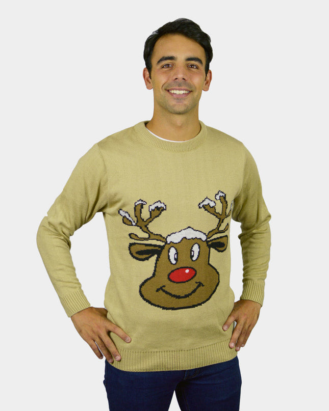 Pull de Noël beige avec renne souriant | Soldes