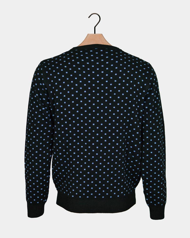 Pull de Noël familial bleu avec renne au nez rouge en 3D