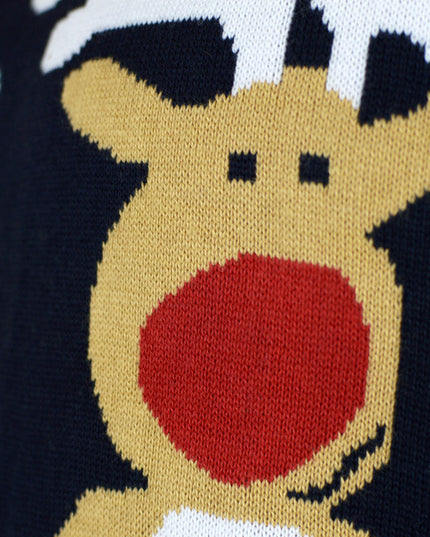 Pull de Noël bleu Père Noël et Rudolph pour toute la famille