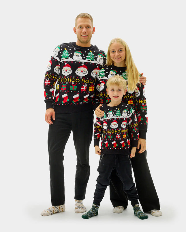 Pull de Noël en coton bio pour enfants, Père Noël, cadeaux, bonhommes de neige