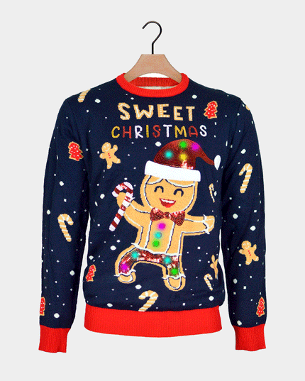 Christmas Sweater for Family with Light-Up LED Blue Ginger Cookie